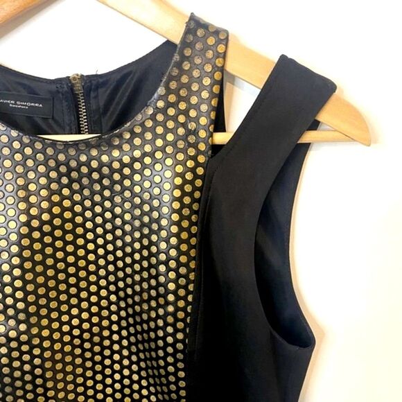 Y2K VINTAGE Bodycon Tank Dress Black Gold Metallic Sleek Womens 4 Cyberpunk Goth - Picture 3 of 8